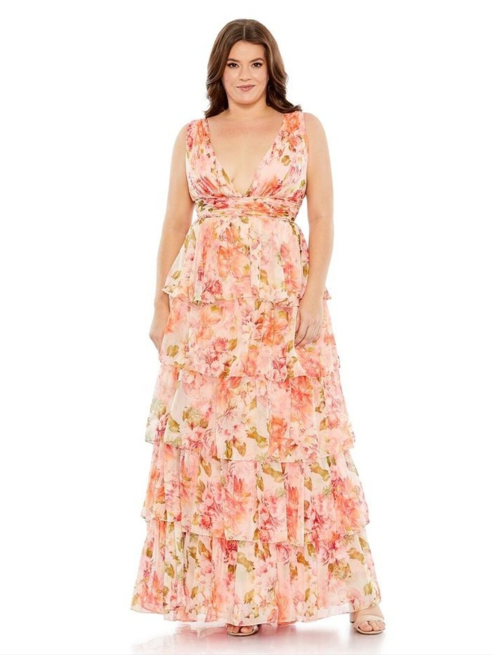 Mac Duggal Pink Floral Chiffon Evening Gown, Size 20W, #68213